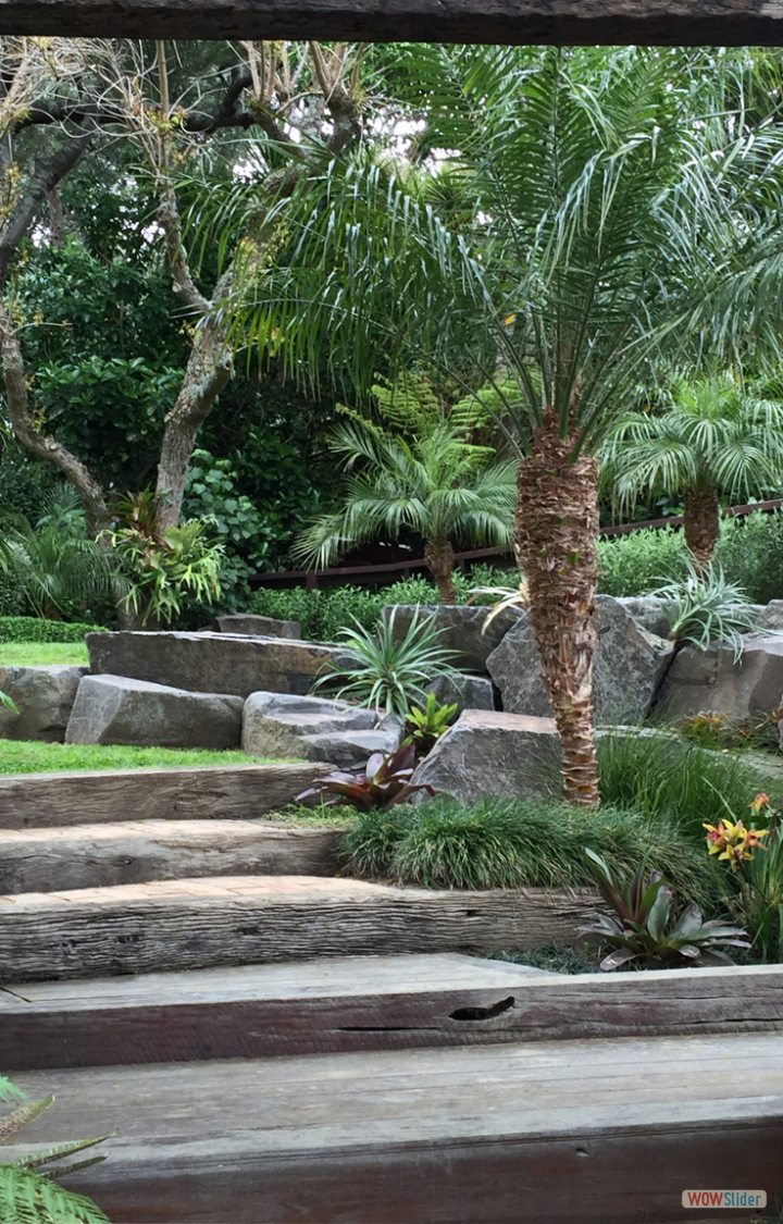 Hardwood steps and rock retaining